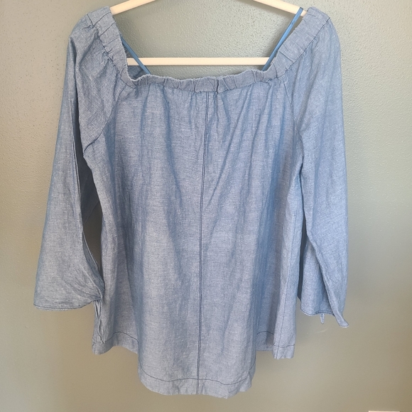 Free People Off Shoulder Chambray Top with Tie Sleeves, Size Medium - Picture 5 of 5
